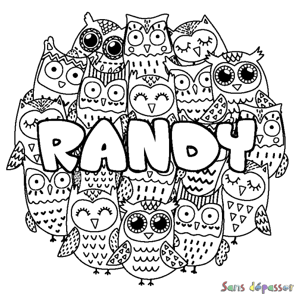 Coloriage prénom RANDY - d&eacute;cor Chouettes