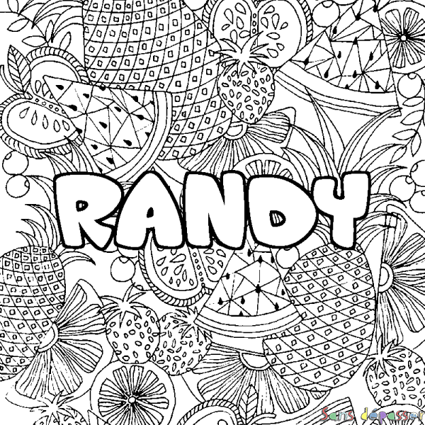 Coloriage prénom RANDY - d&eacute;cor Mandala fruits