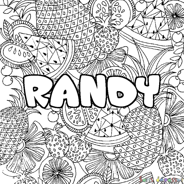 Coloriage pr&eacute;nom RANDY - d&eacute;cor Mandala fruits