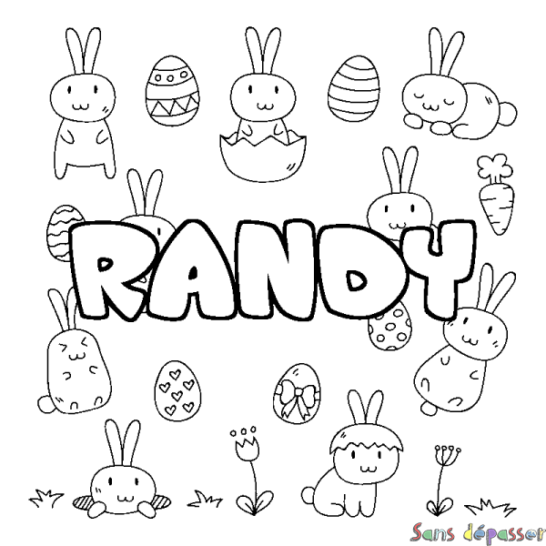 Coloriage prénom RANDY - d&eacute;cor Paques