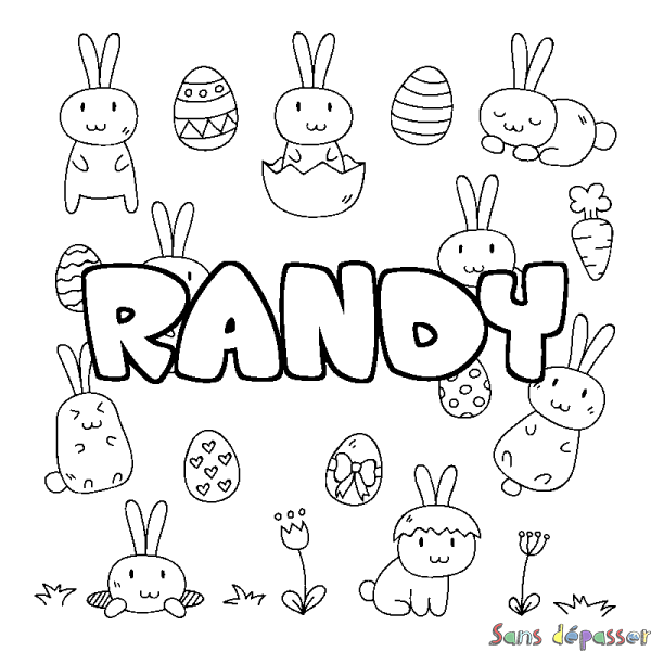 Coloriage pr&eacute;nom RANDY - d&eacute;cor Paques