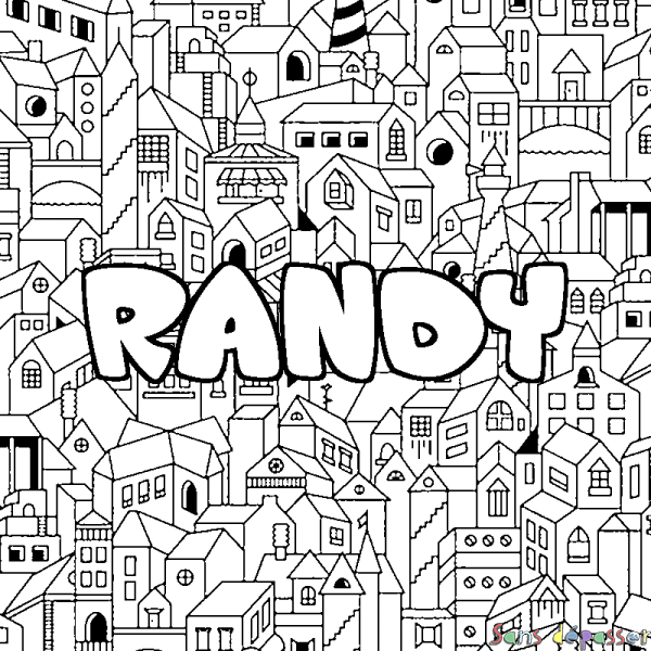 Coloriage pr&eacute;nom RANDY - d&eacute;cor Ville