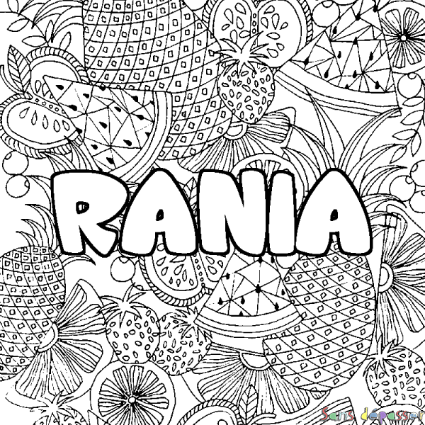 Coloriage prénom RANIA - d&eacute;cor Mandala fruits