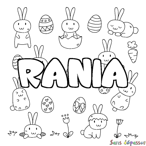 Coloriage pr&eacute;nom RANIA - d&eacute;cor Paques