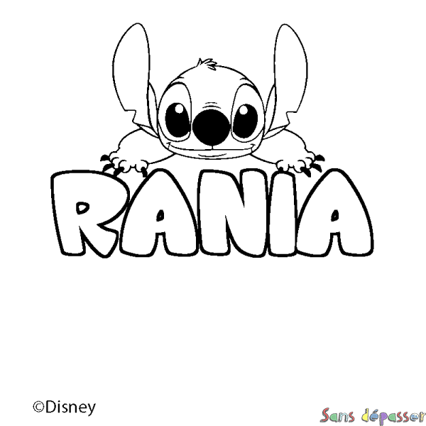Coloriage pr&eacute;nom RANIA - d&eacute;cor Stitch