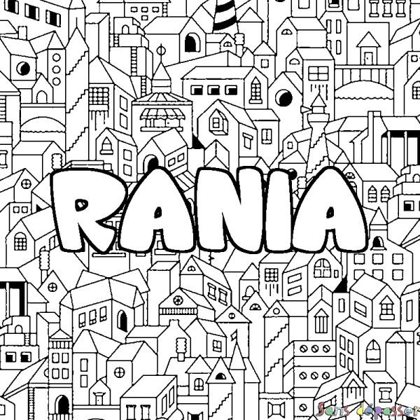 Coloriage prénom RANIA - d&eacute;cor Ville