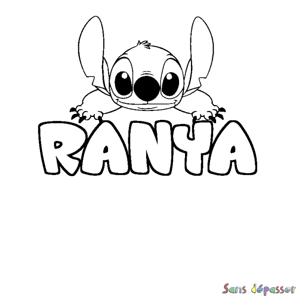 Coloriage prénom RANYA - d&eacute;cor Stitch