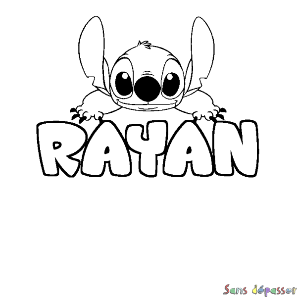 Coloriage prénom RAYAN - d&eacute;cor Stitch