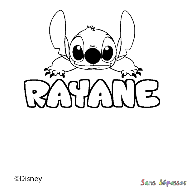 Coloriage pr&eacute;nom RAYANE - d&eacute;cor Stitch