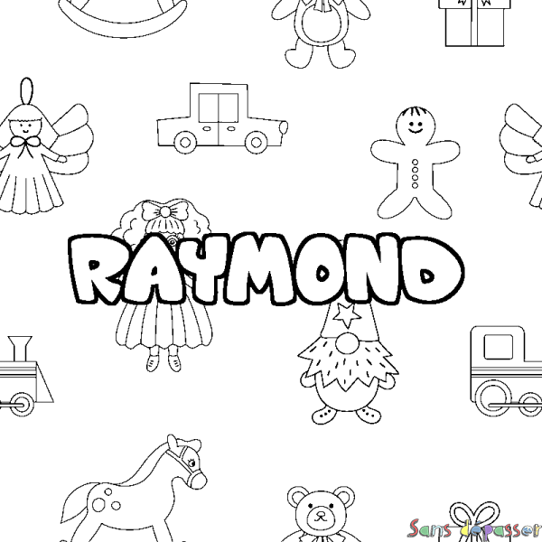 Coloriage prénom RAYMOND - d&eacute;cor Jouets
