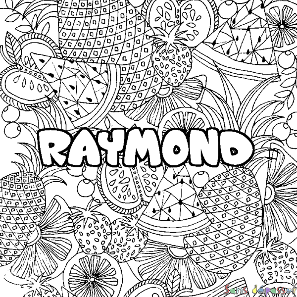 Coloriage prénom RAYMOND - d&eacute;cor Mandala fruits
