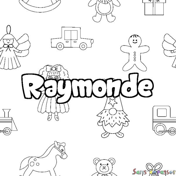 Coloriage pr&eacute;nom Raymonde - d&eacute;cor Jouets