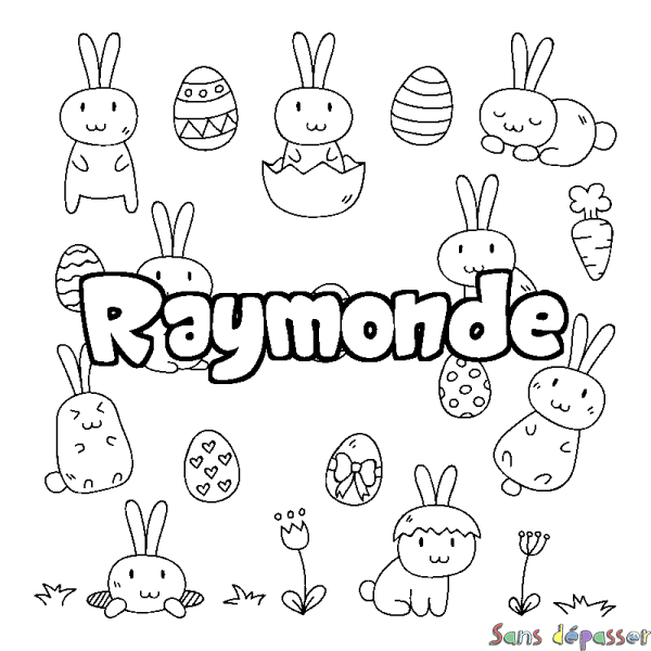 Coloriage pr&eacute;nom Raymonde - d&eacute;cor Paques