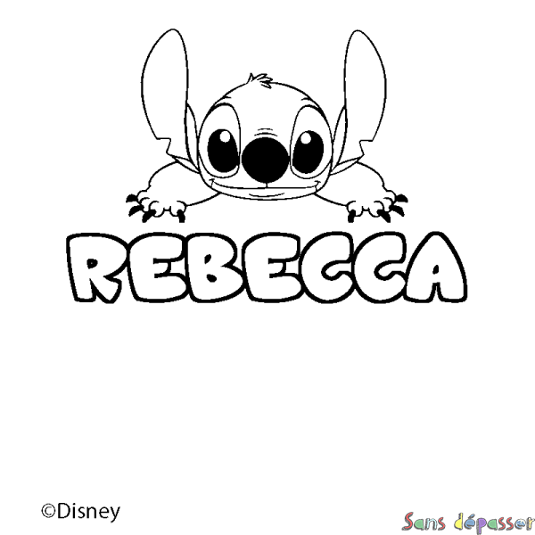 Coloriage pr&eacute;nom REBECCA - d&eacute;cor Stitch