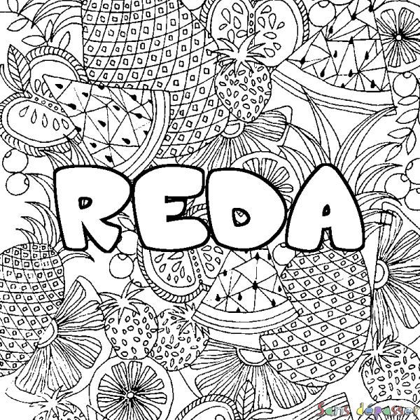 Coloriage prénom REDA - d&eacute;cor Mandala fruits
