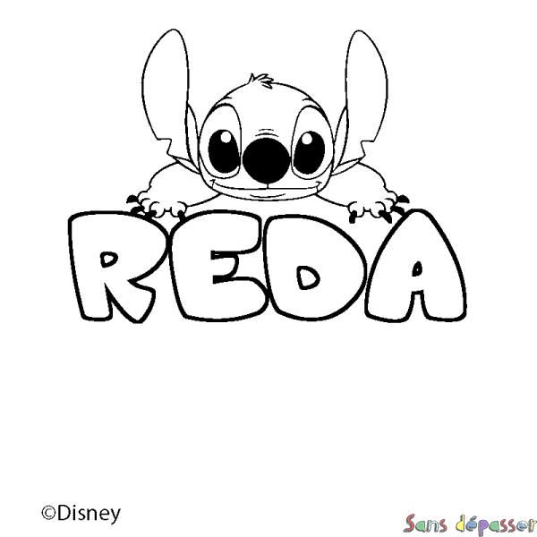Coloriage pr&eacute;nom REDA - d&eacute;cor Stitch