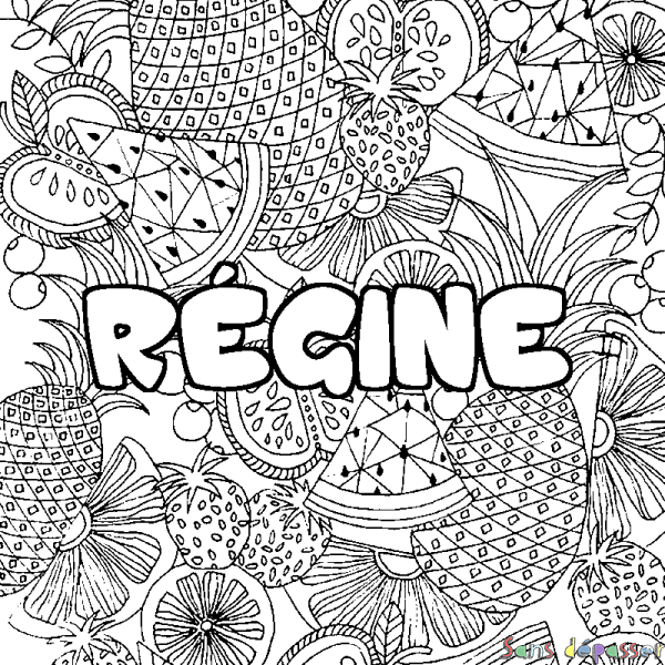 Coloriage pr&eacute;nom R&Eacute;GINE - d&eacute;cor Mandala fruits