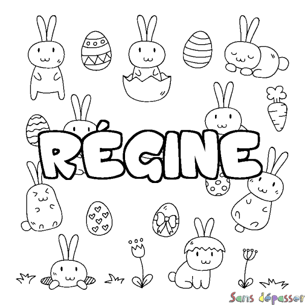 Coloriage pr&eacute;nom R&Eacute;GINE - d&eacute;cor Paques