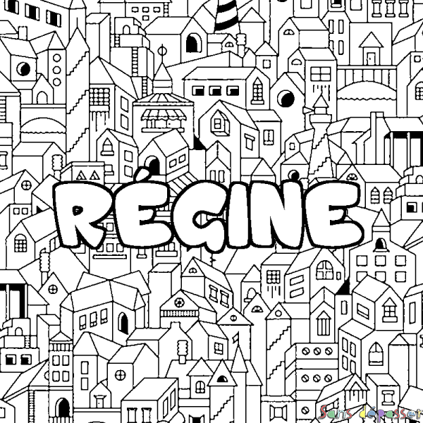 Coloriage pr&eacute;nom R&Eacute;GINE - d&eacute;cor Ville