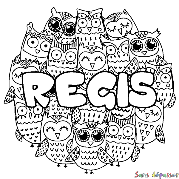 Coloriage pr&eacute;nom REGIS - d&eacute;cor Chouettes
