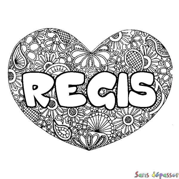 Coloriage pr&eacute;nom REGIS - d&eacute;cor Mandala coeur