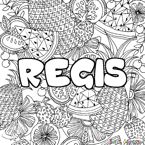 Coloriage pr&eacute;nom REGIS - d&eacute;cor Mandala fruits