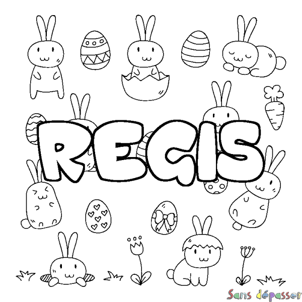 Coloriage pr&eacute;nom REGIS - d&eacute;cor Paques