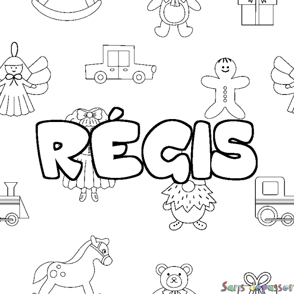 Coloriage pr&eacute;nom R&Eacute;GIS - d&eacute;cor Jouets