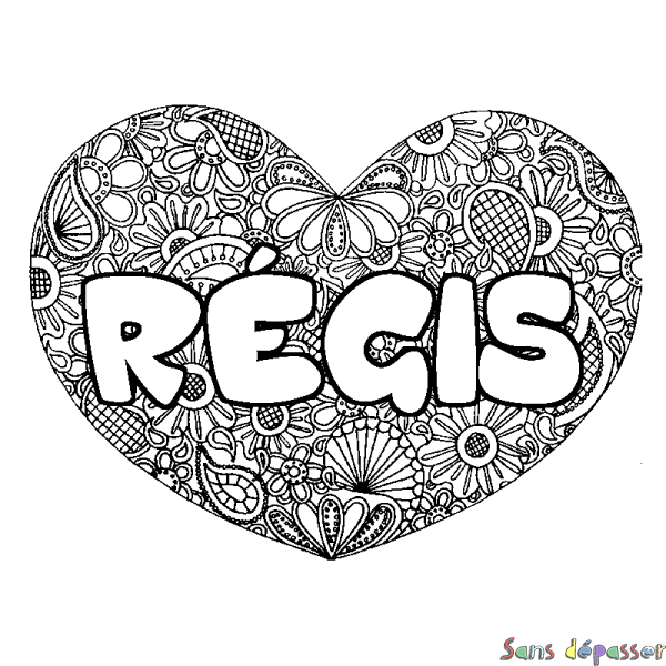 Coloriage pr&eacute;nom R&Eacute;GIS - d&eacute;cor Mandala coeur