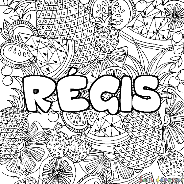 Coloriage pr&eacute;nom R&Eacute;GIS - d&eacute;cor Mandala fruits
