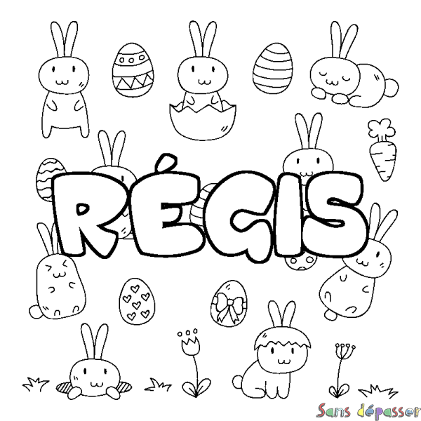 Coloriage pr&eacute;nom R&Eacute;GIS - d&eacute;cor Paques