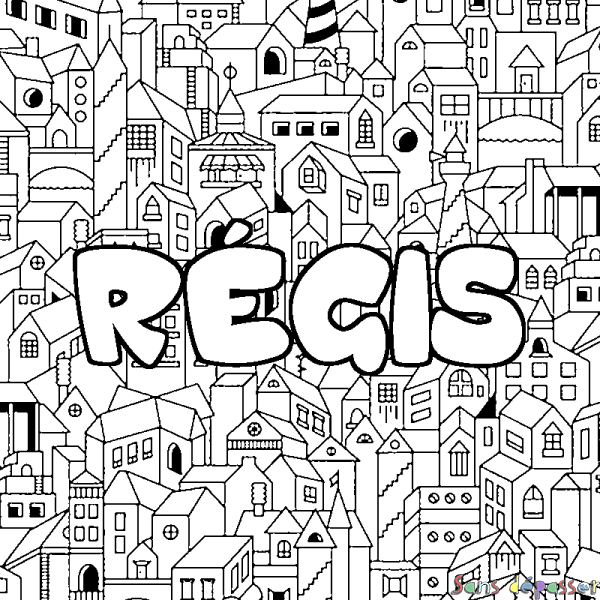 Coloriage pr&eacute;nom R&Eacute;GIS - d&eacute;cor Ville