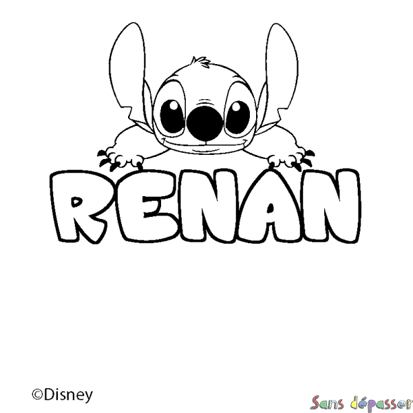 Coloriage pr&eacute;nom RENAN - d&eacute;cor Stitch