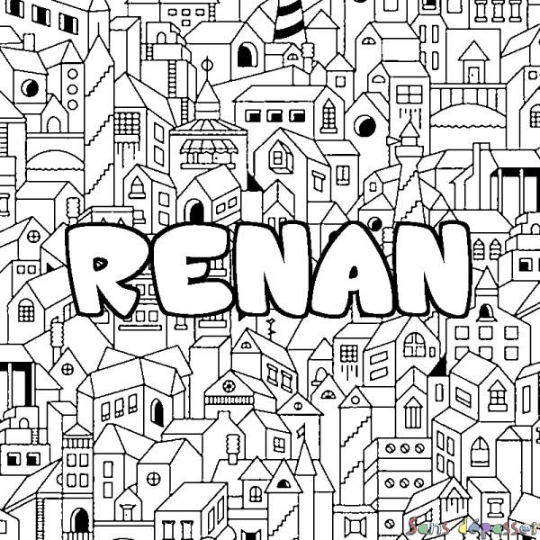 Coloriage pr&eacute;nom RENAN - d&eacute;cor Ville