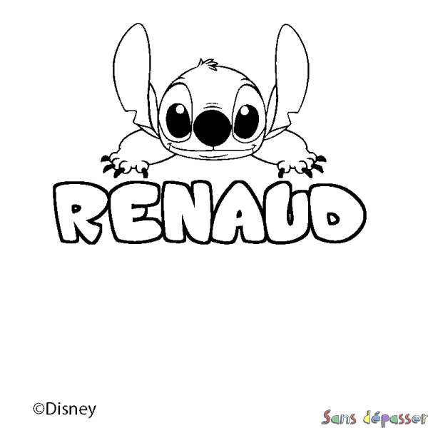 Coloriage pr&eacute;nom RENAUD - d&eacute;cor Stitch