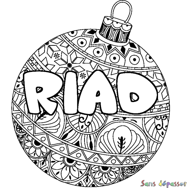 Coloriage pr&eacute;nom RIAD - d&eacute;cor Boule de No&euml;l