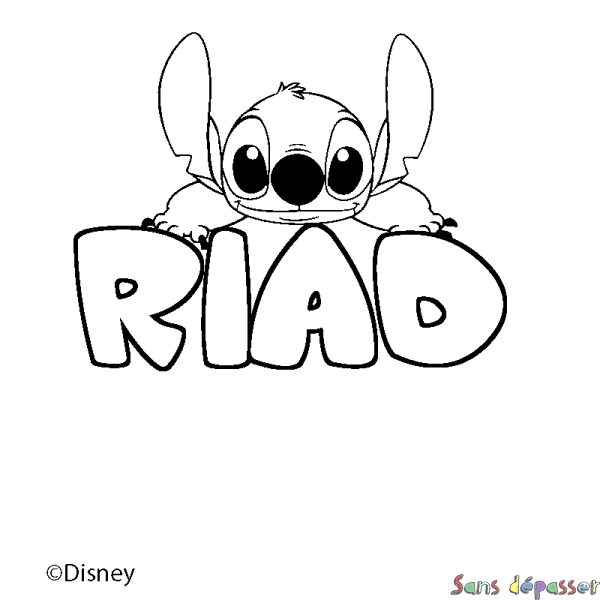 Coloriage pr&eacute;nom RIAD - d&eacute;cor Stitch
