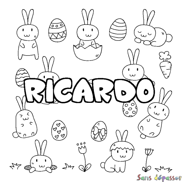 Coloriage pr&eacute;nom RICARDO - d&eacute;cor Paques
