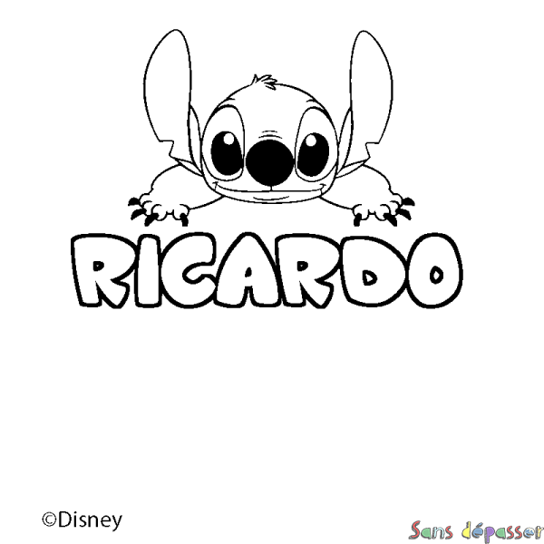 Coloriage pr&eacute;nom RICARDO - d&eacute;cor Stitch