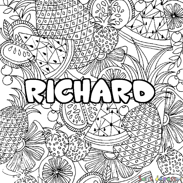 Coloriage pr&eacute;nom RICHARD - d&eacute;cor Mandala fruits