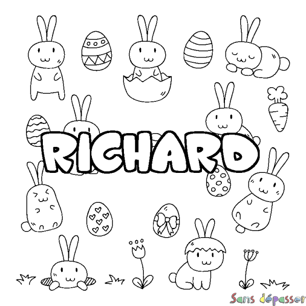 Coloriage pr&eacute;nom RICHARD - d&eacute;cor Paques