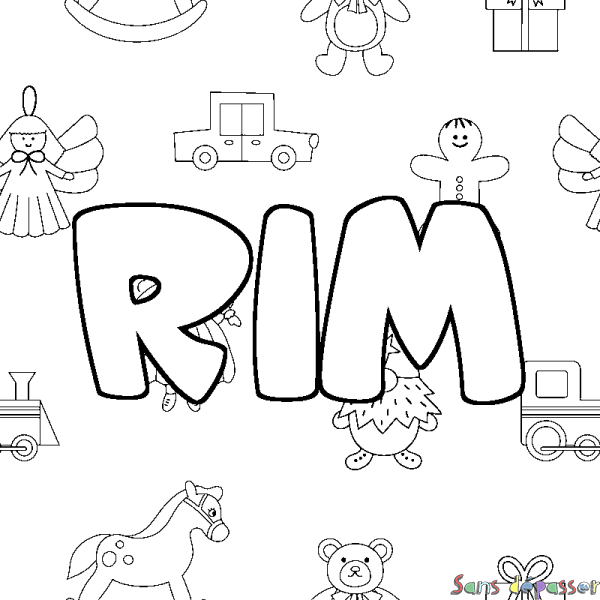 Coloriage pr&eacute;nom RIM - d&eacute;cor Jouets