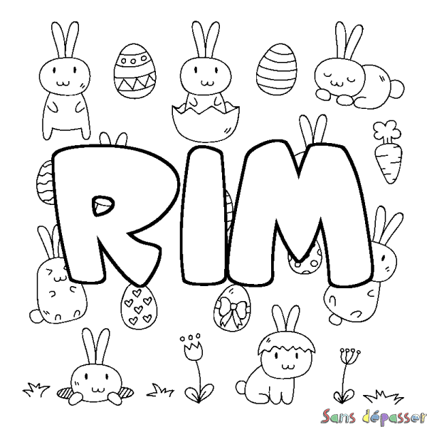 Coloriage pr&eacute;nom RIM - d&eacute;cor Paques