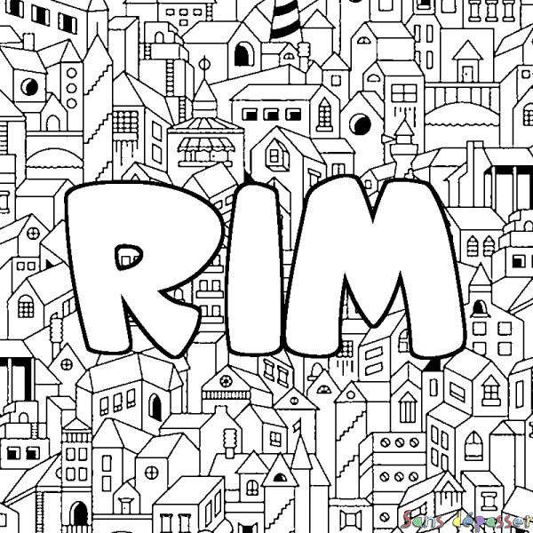 Coloriage pr&eacute;nom RIM - d&eacute;cor Ville