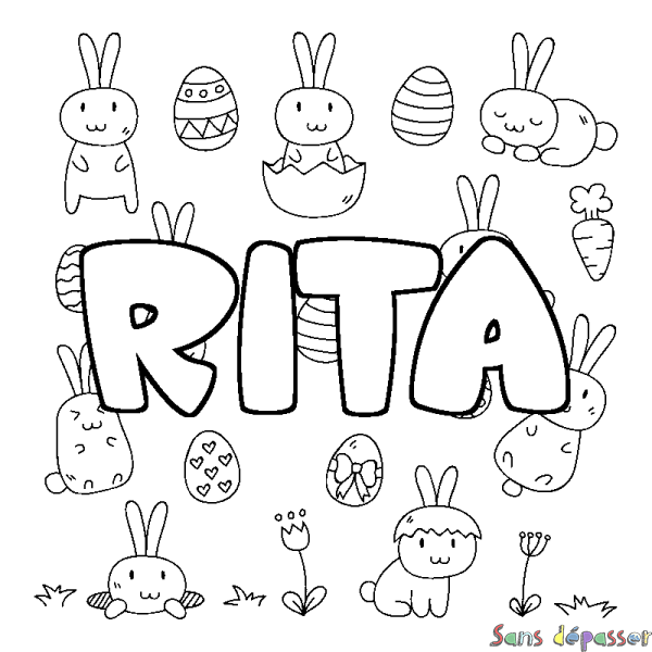 Coloriage pr&eacute;nom RITA - d&eacute;cor Paques