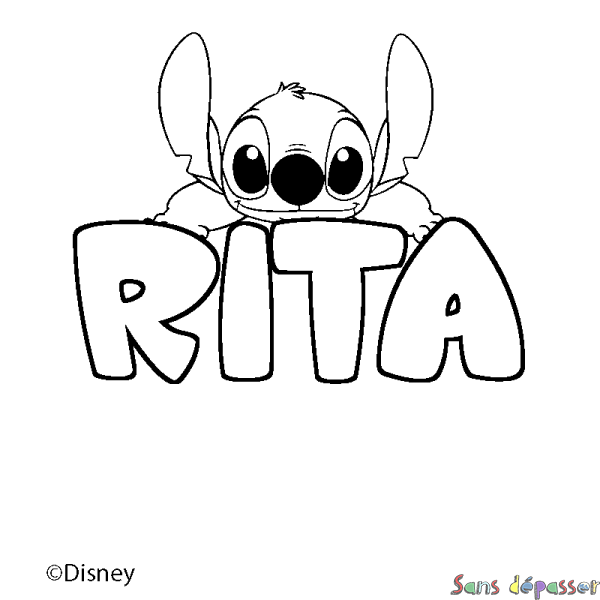 Coloriage pr&eacute;nom RITA - d&eacute;cor Stitch
