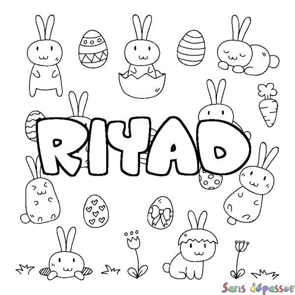 Coloriage pr&eacute;nom RIYAD - d&eacute;cor Paques