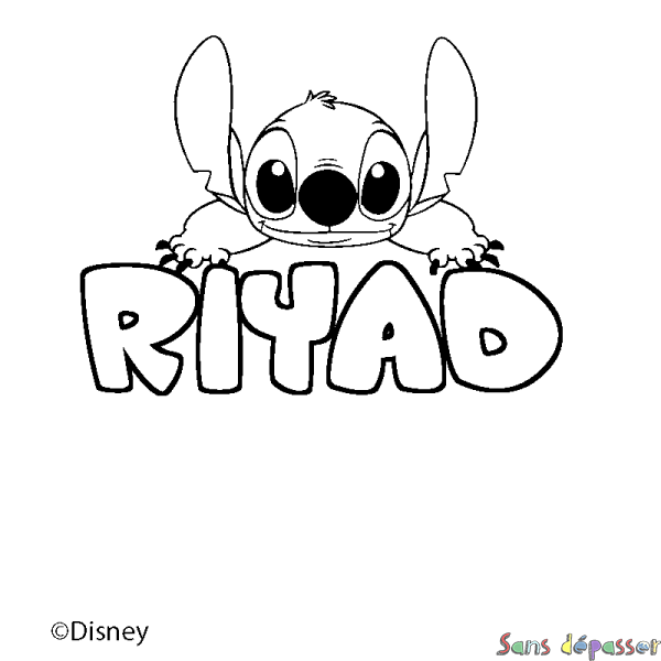 Coloriage pr&eacute;nom RIYAD - d&eacute;cor Stitch