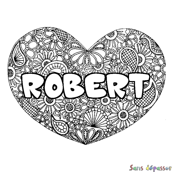 Coloriage prénom ROBERT - d&eacute;cor Mandala coeur
