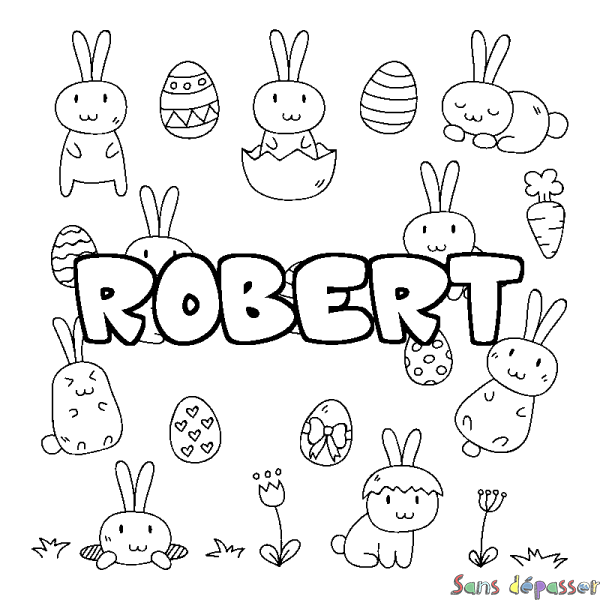 Coloriage pr&eacute;nom ROBERT - d&eacute;cor Paques